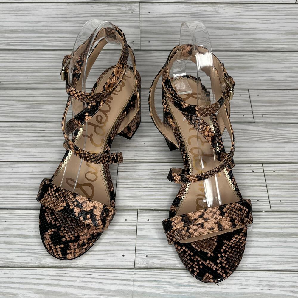 Sam Edelman Women's Snake Print Sammy Block Heel Strappy Sandals Size 8.5